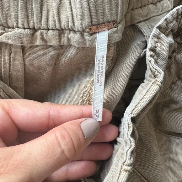 Free People Boho Paperbag Waist Utility Pant M Beigh High Rise Front Coastal - Picture 5 of 5
